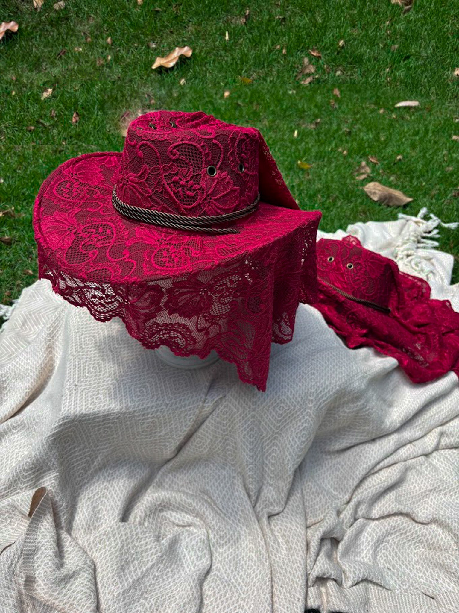 Lace Cowgirl Hat in Burgundy & Bronze