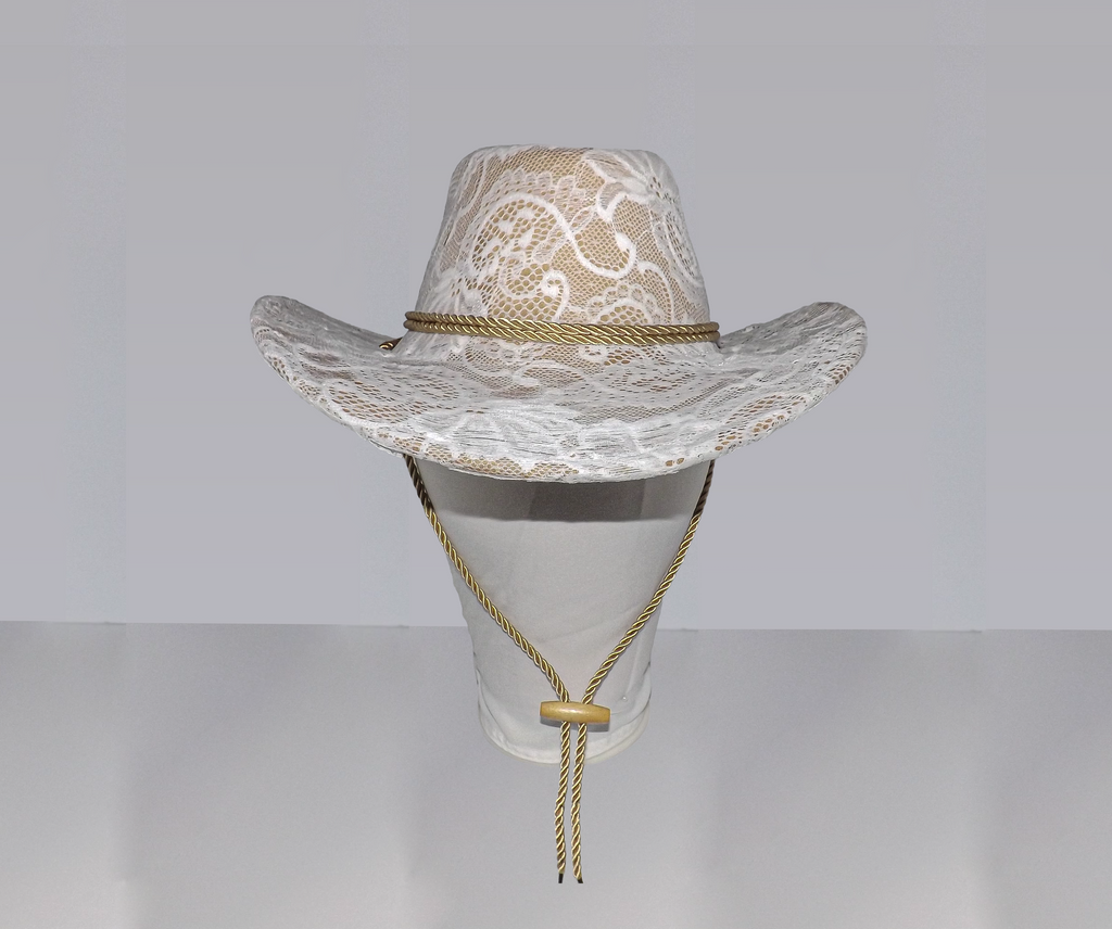 Lace Cowgirl Hat in White & Gold