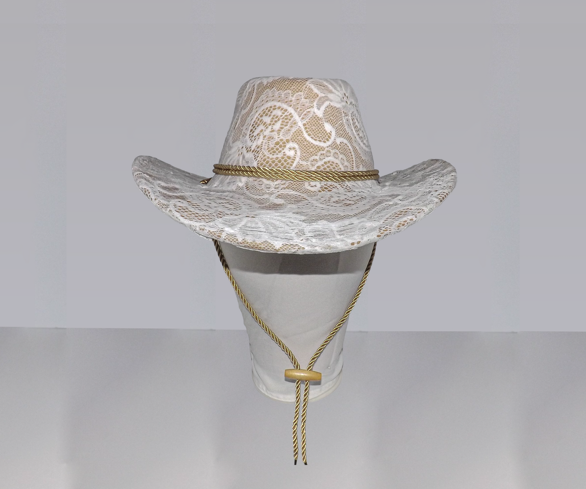 Lace Cowgirl Hat in White & Gold